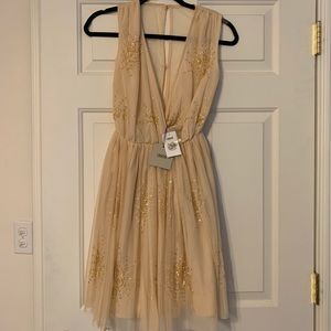 ASOS Deep-V peach embellished mesh mini dress